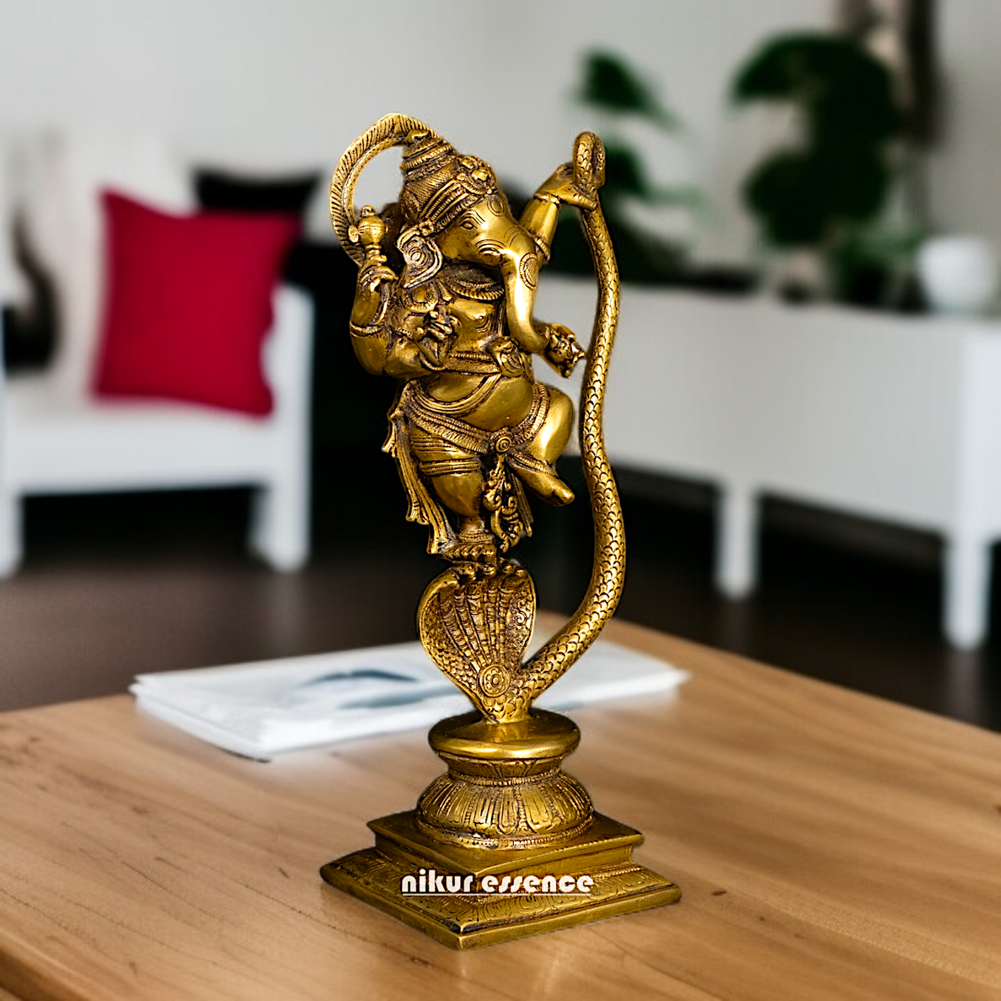 Solid Brass Ganesha Dancing on Kaliya naag statue - 11 Inches Nikuressence