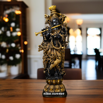 Brass Black krishna Standing Playing Flute - 29.5 Inches Nikuressence