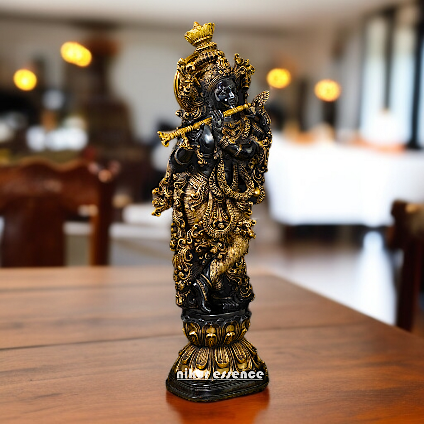 Brass Black krishna Standing Playing Flute - 29.5 Inches Nikuressence