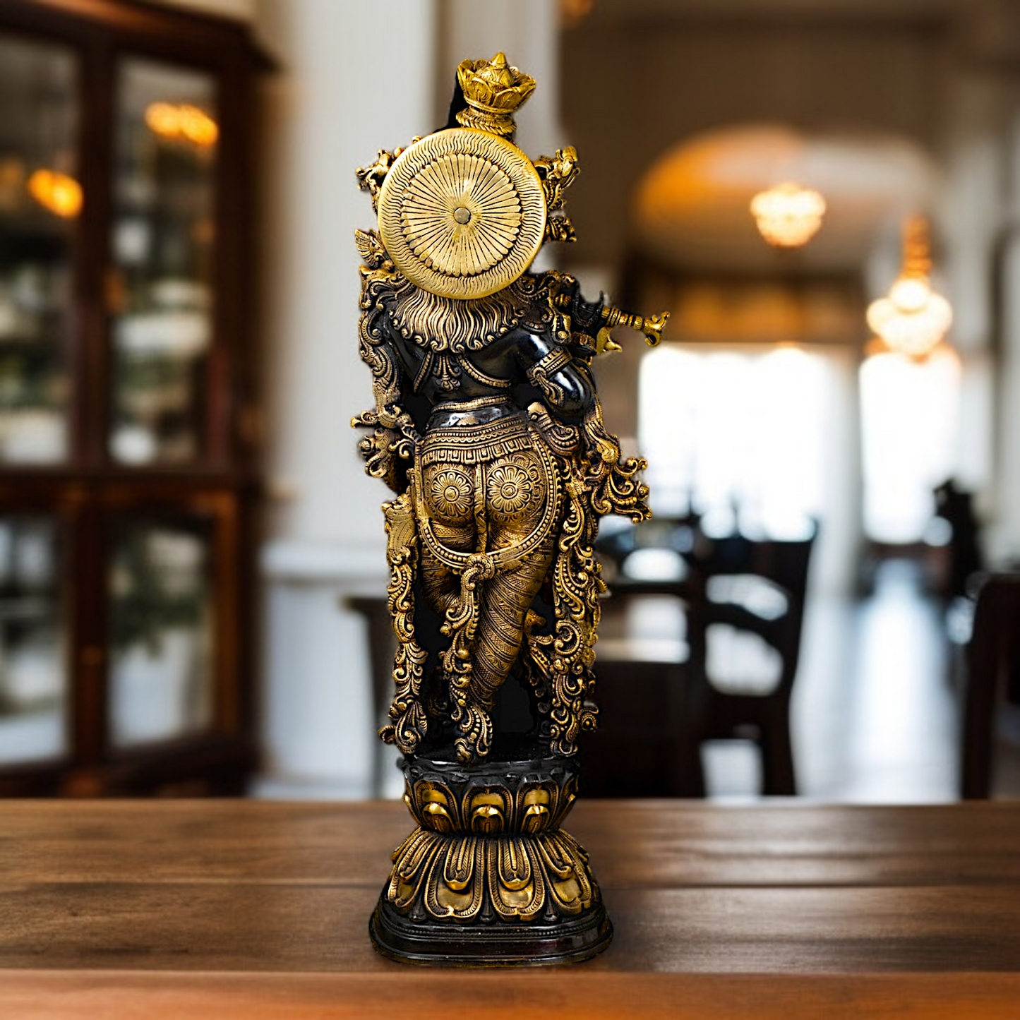 Brass Black krishna Standing Playing Flute - 29.5 Inches Nikuressence