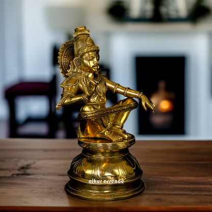 Pure Brass Ayyappa seated with Blessing idol - 14 Inches Nikuressence