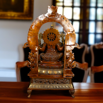 Lord Ganesha Ganpati seated on singhasan Brass statue - 27 Inches Nikuressence