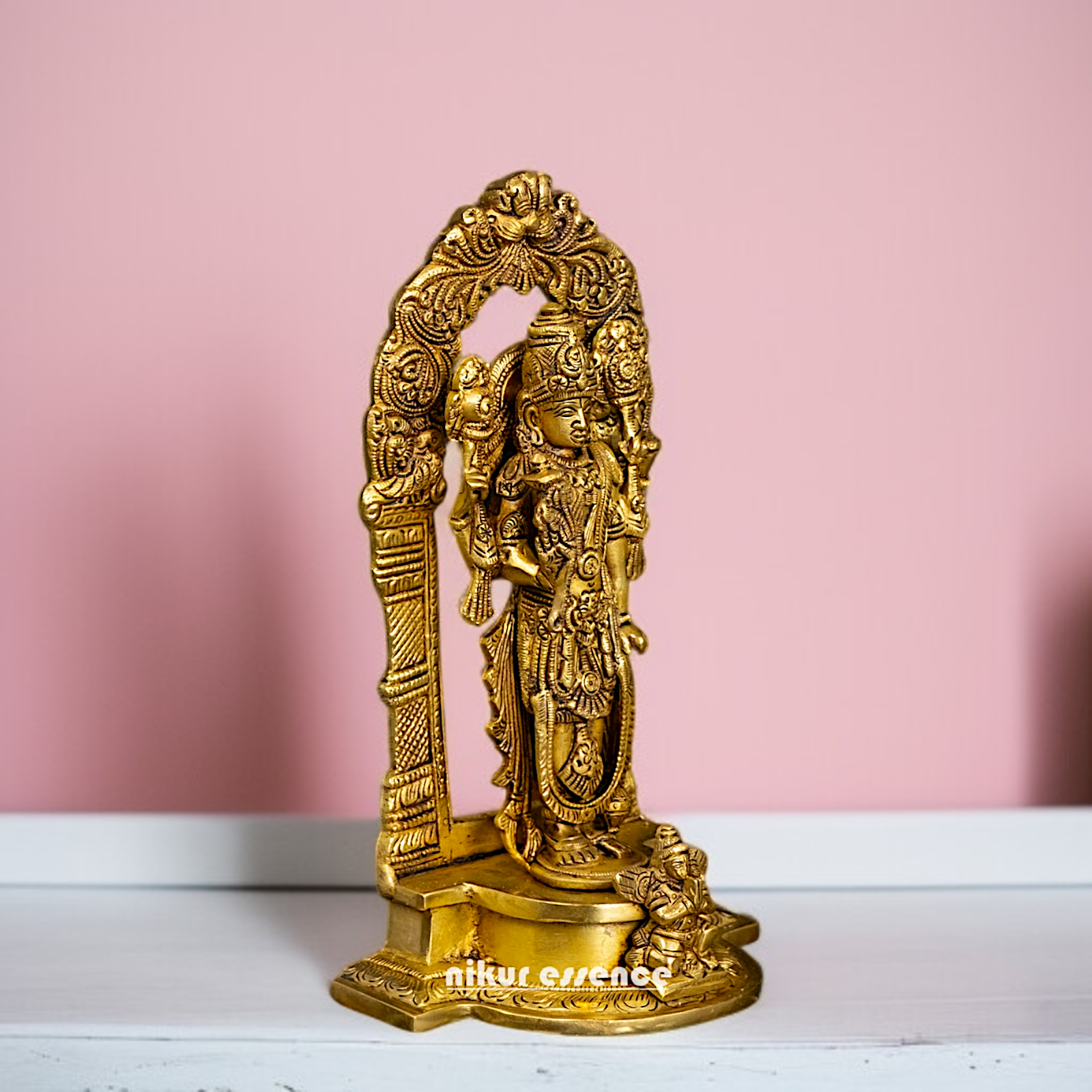 Pure Brass Vishnu Standing with Garuda statue - 9 Inches Nikuressence