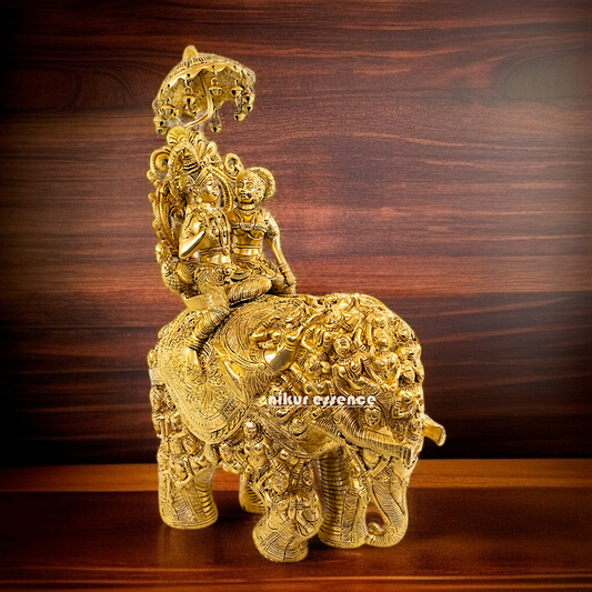 Radha Krishna Riding on elephant Solid Brass Big idol - 22 Inches Nikuressence