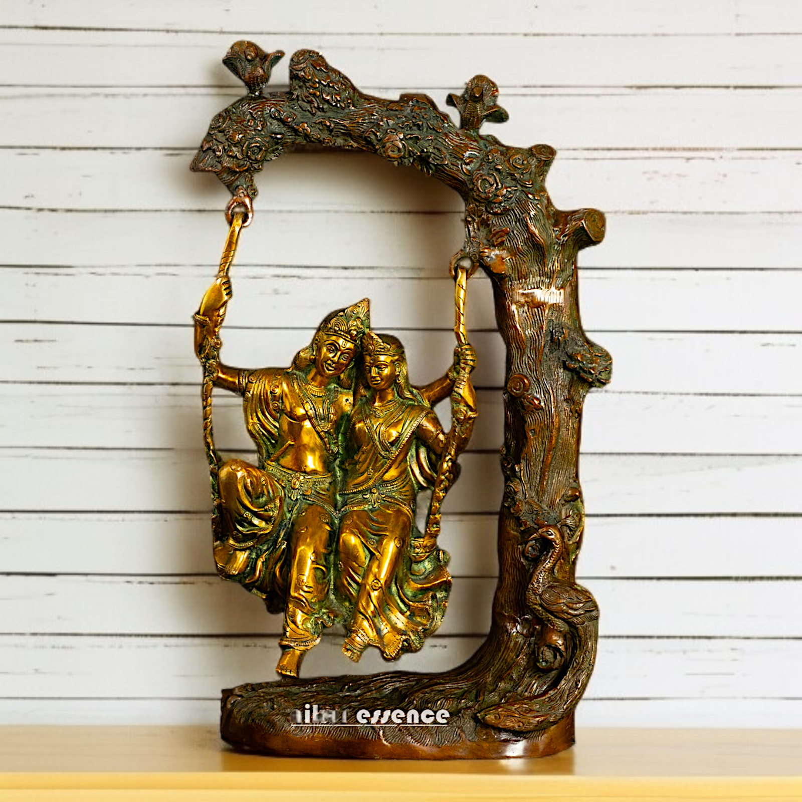 Brass Radha Krishna Swing Jhula statue - 23 Inches Nikuressence