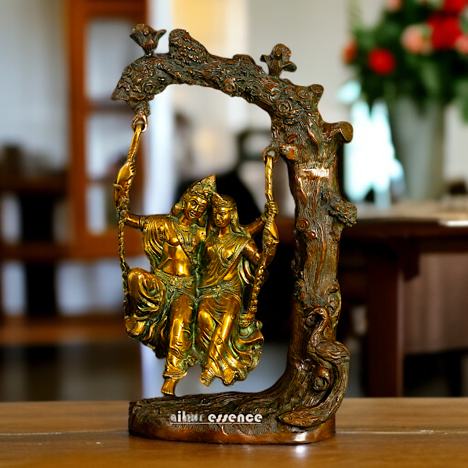 Brass Radha Krishna Swing Jhula statue - 23 Inches Nikuressence