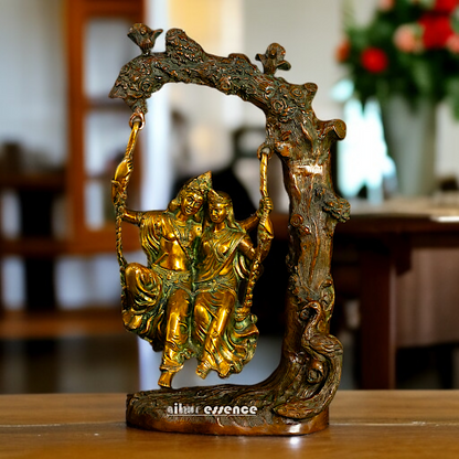 Brass Radha Krishna Swing Jhula statue - 23 Inches Nikuressence