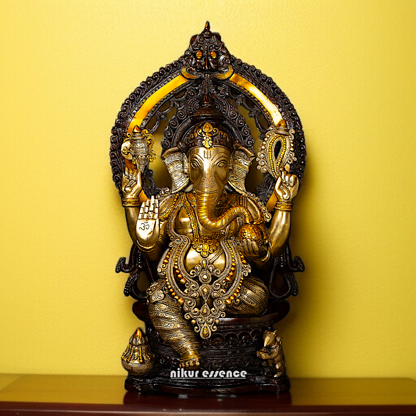 Large Ganesha Seated on singhasan Brass idol -26 Inches Nikuressence