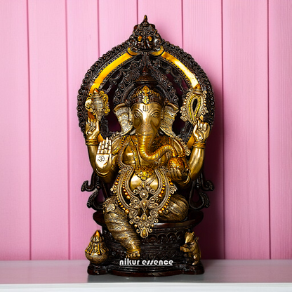 Large Ganesha Seated on singhasan Brass idol -26 Inches Nikuressence