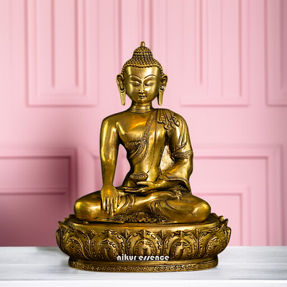 Pure Brass Buddha seated with Meditation idol - 13 Inches Nikuressence
