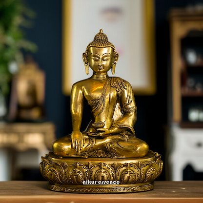 Pure Brass Buddha seated with Meditation idol - 13 Inches Nikuressence