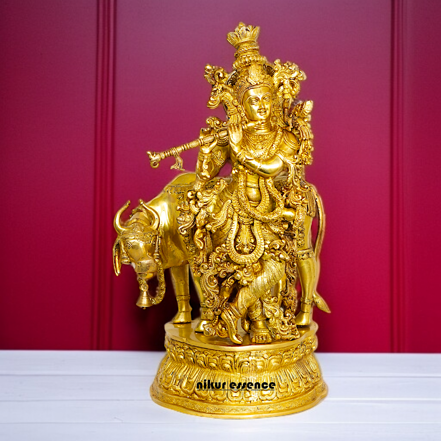 Big Krishna Standing with cow Playing Flute statue - 28 Inches Nikuressence