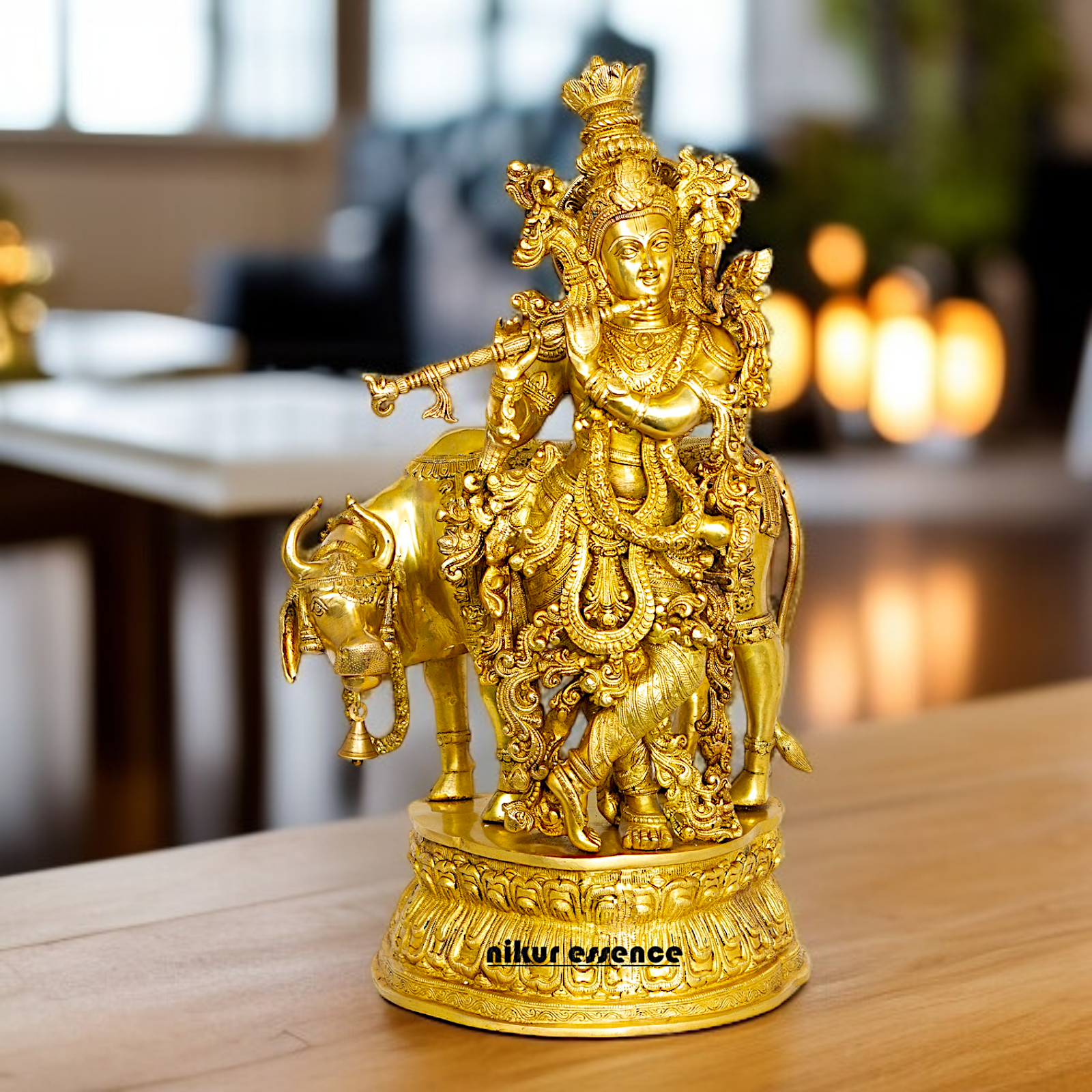 Big Krishna Standing with cow Playing Flute statue - 28 Inches Nikuressence