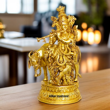 Big Krishna Standing with cow Playing Flute statue - 28 Inches Nikuressence