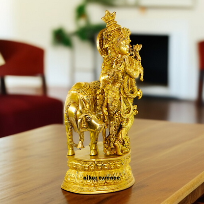 Big Krishna Standing with cow Playing Flute statue - 28 Inches Nikuressence