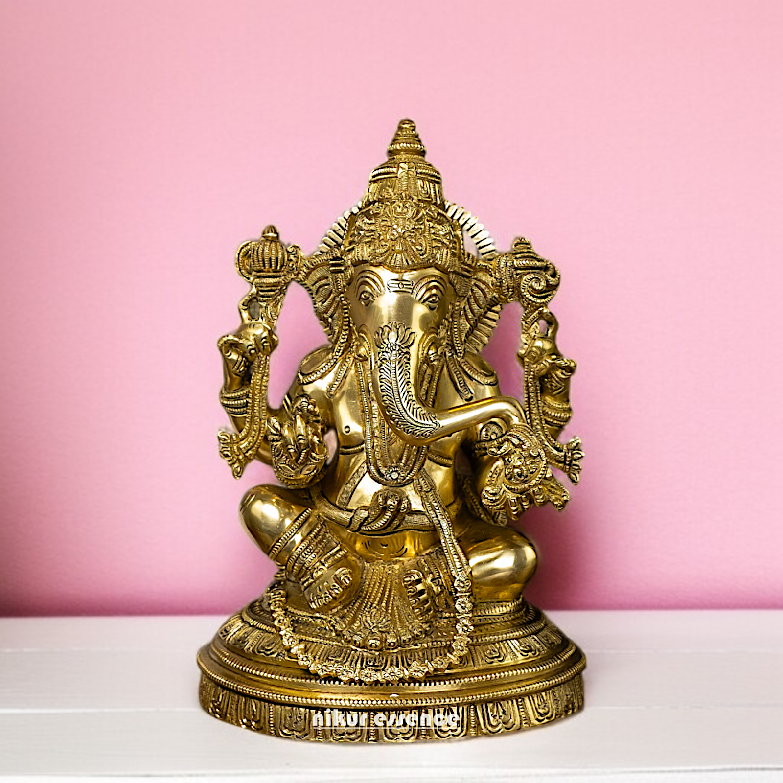 Solid Brass Ganesha Sitting with Four hand - 11 Inches Nikuressence