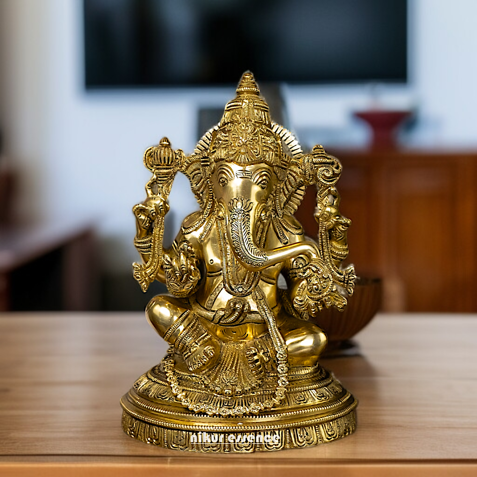 Solid Brass Ganesha Sitting with Four hand - 11 Inches Nikuressence