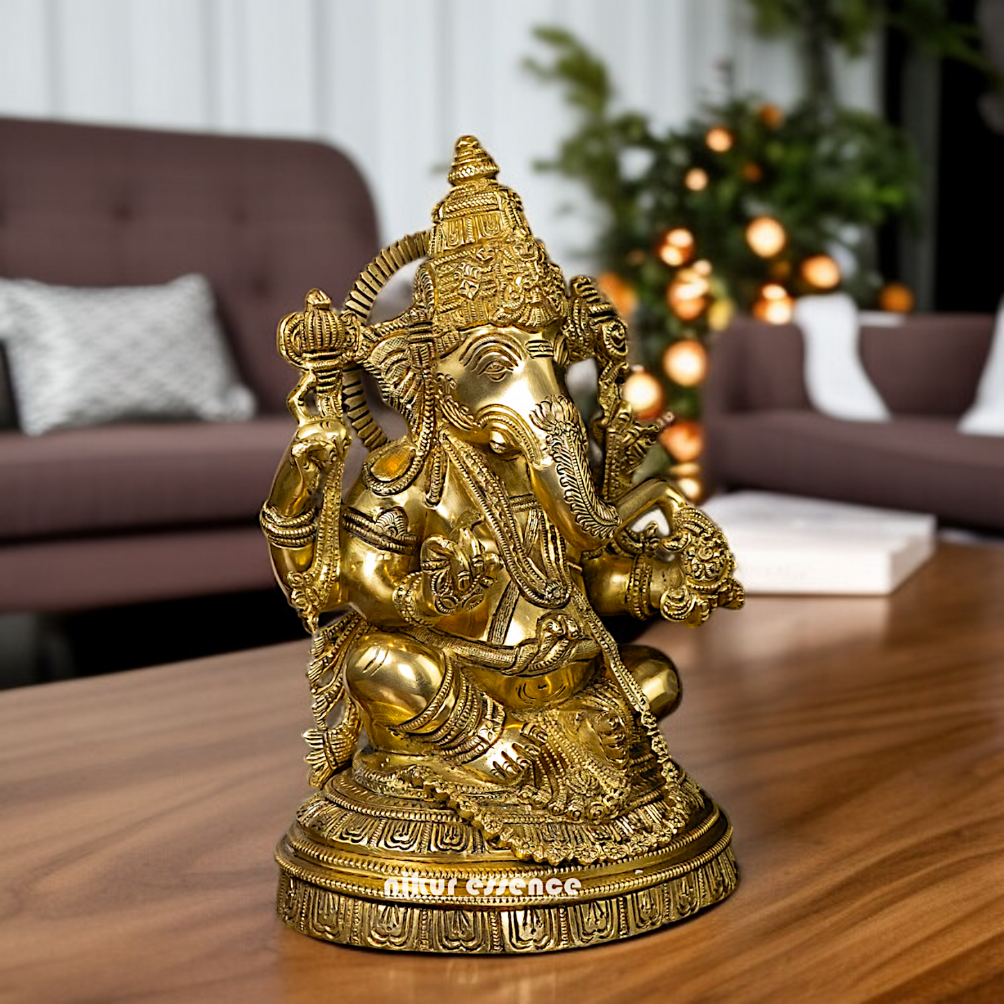 Solid Brass Ganesha Sitting with Four hand - 11 Inches Nikuressence
