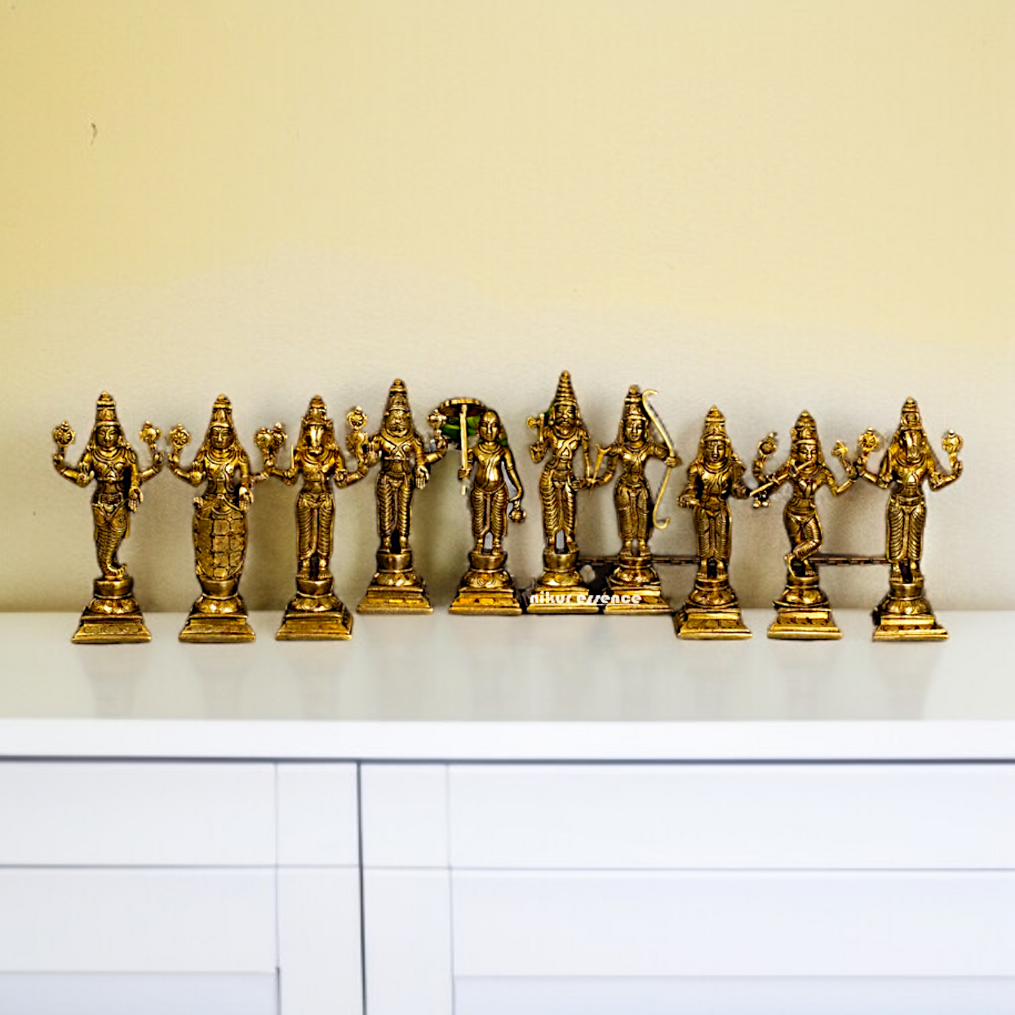 Brass Vishnu's Dashavatar Standing idol - 6 Inches Nikuressence