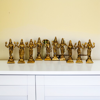 Brass Vishnu's Dashavatar Standing idol - 6 Inches Nikuressence