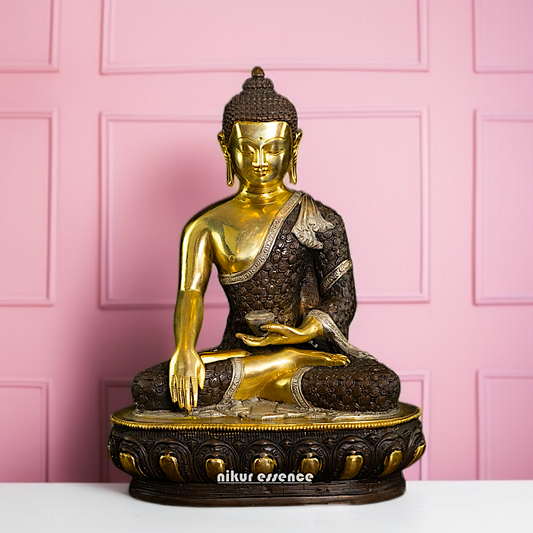 Buy Brass Buddha seated on throne meditation statue - 13 Inches Nikuressence