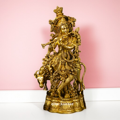 Online krishna with cow standing Playing Flute solid Brass idol - 26 Inches Nikuressence