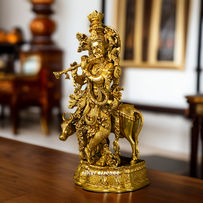 Online krishna with cow standing Playing Flute solid Brass idol - 26 Inches Nikuressence