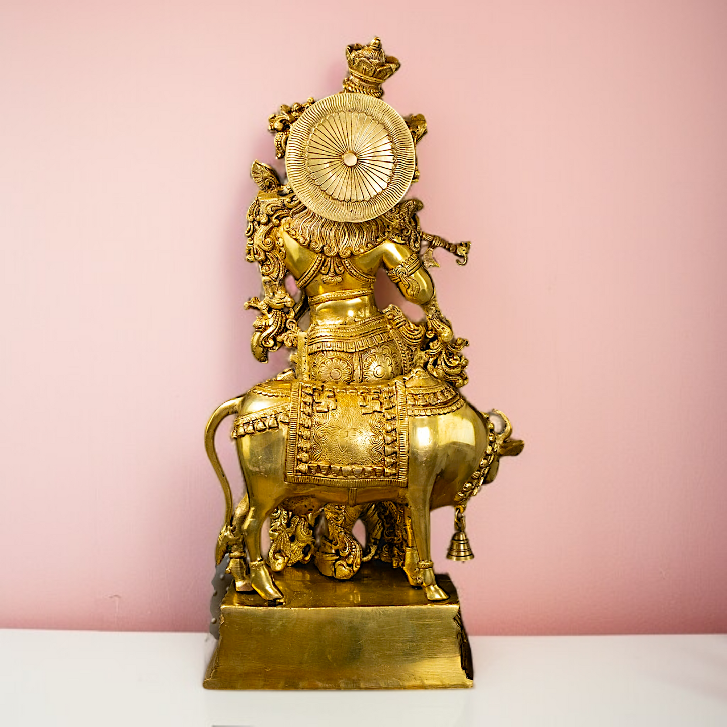 Online krishna with cow standing Playing Flute solid Brass idol - 26 Inches Nikuressence