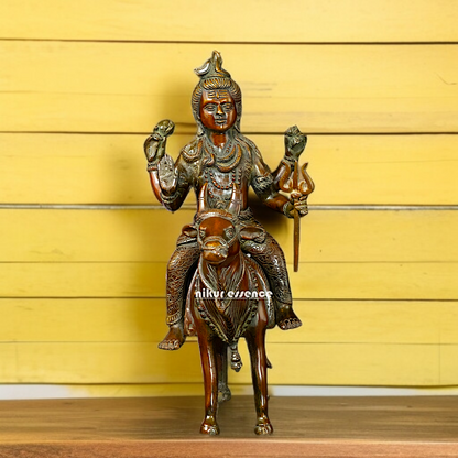 Brass Shiva Seated on Nandi with holding trident Trishul idol - 17 Inches Nikuressence