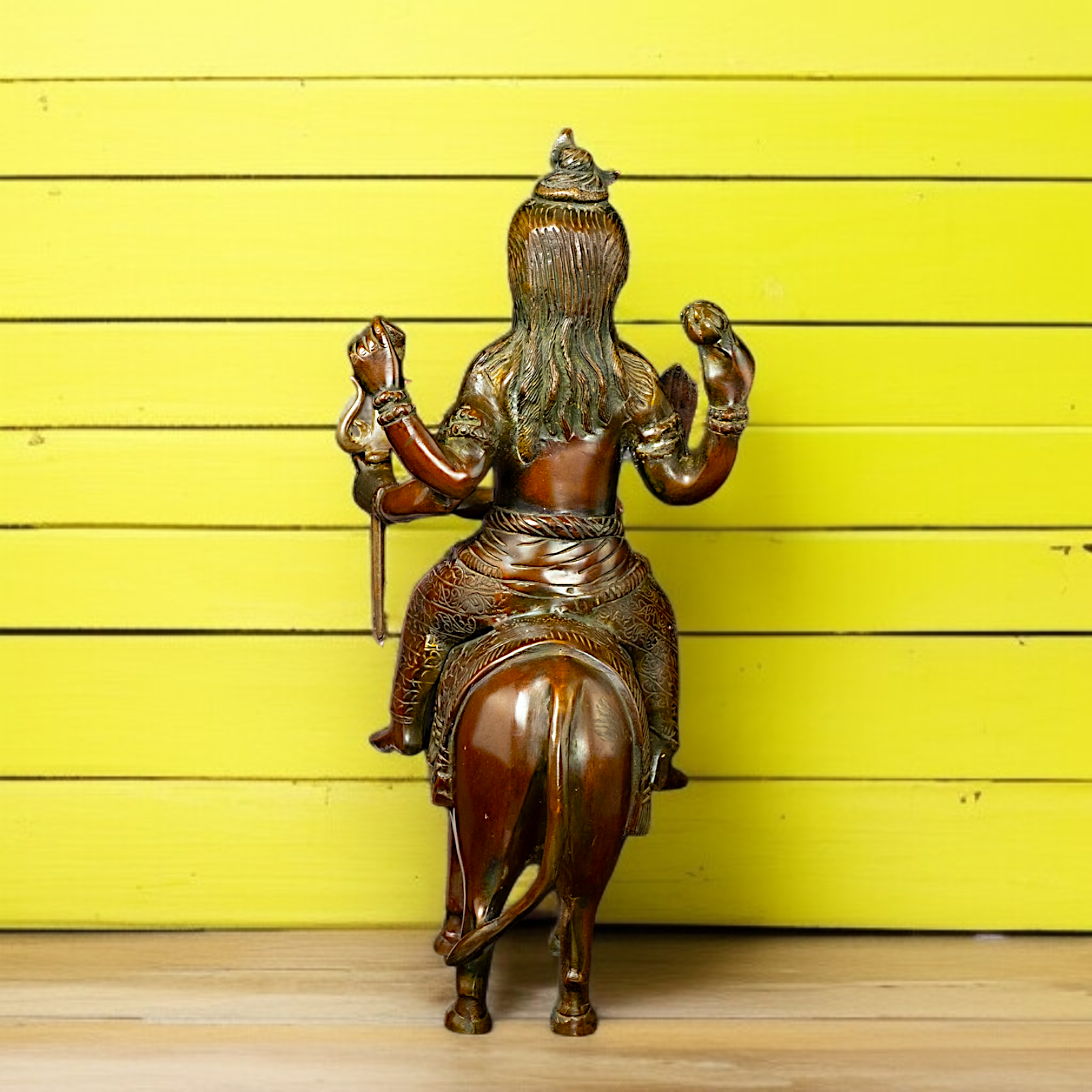 Brass Shiva Seated on Nandi with holding trident Trishul idol - 17 Inches Nikuressence