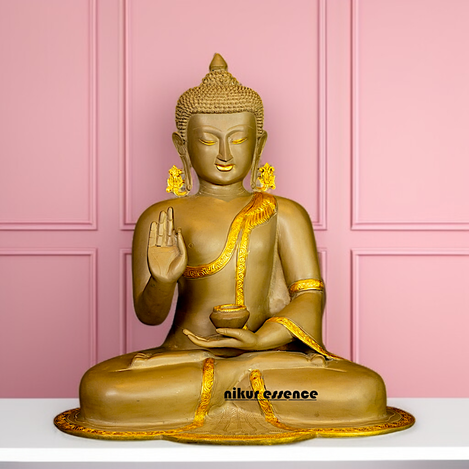 Brass Buddha seated with Blessing home decor idol - 18 Inches Nikuressence