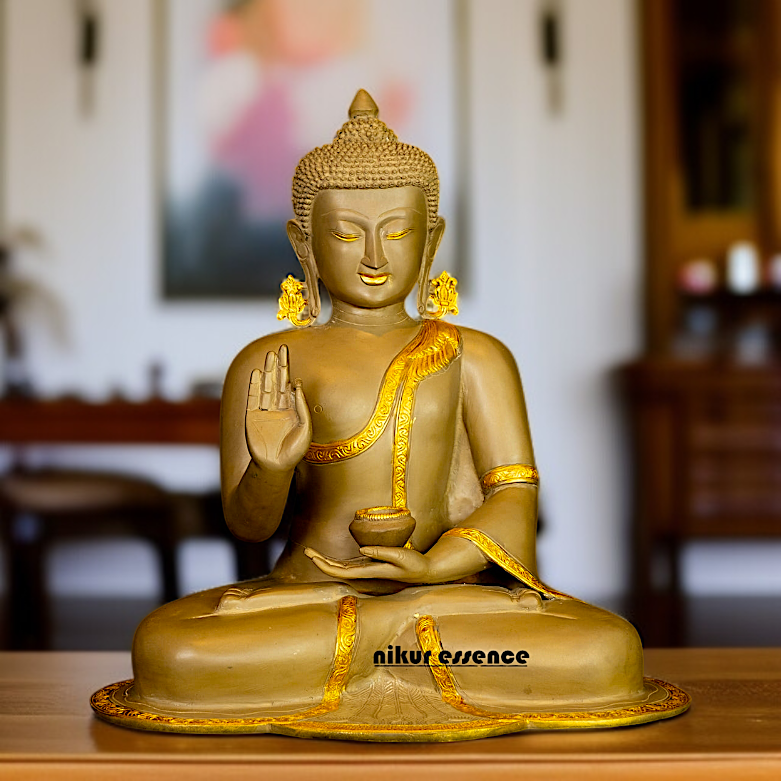 Brass Buddha seated with Blessing home decor idol - 18 Inches Nikuressence