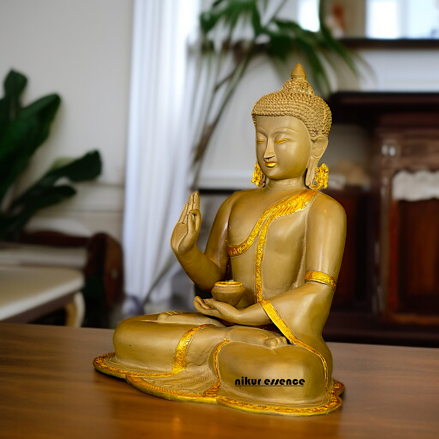 Brass Buddha seated with Blessing home decor idol - 18 Inches Nikuressence