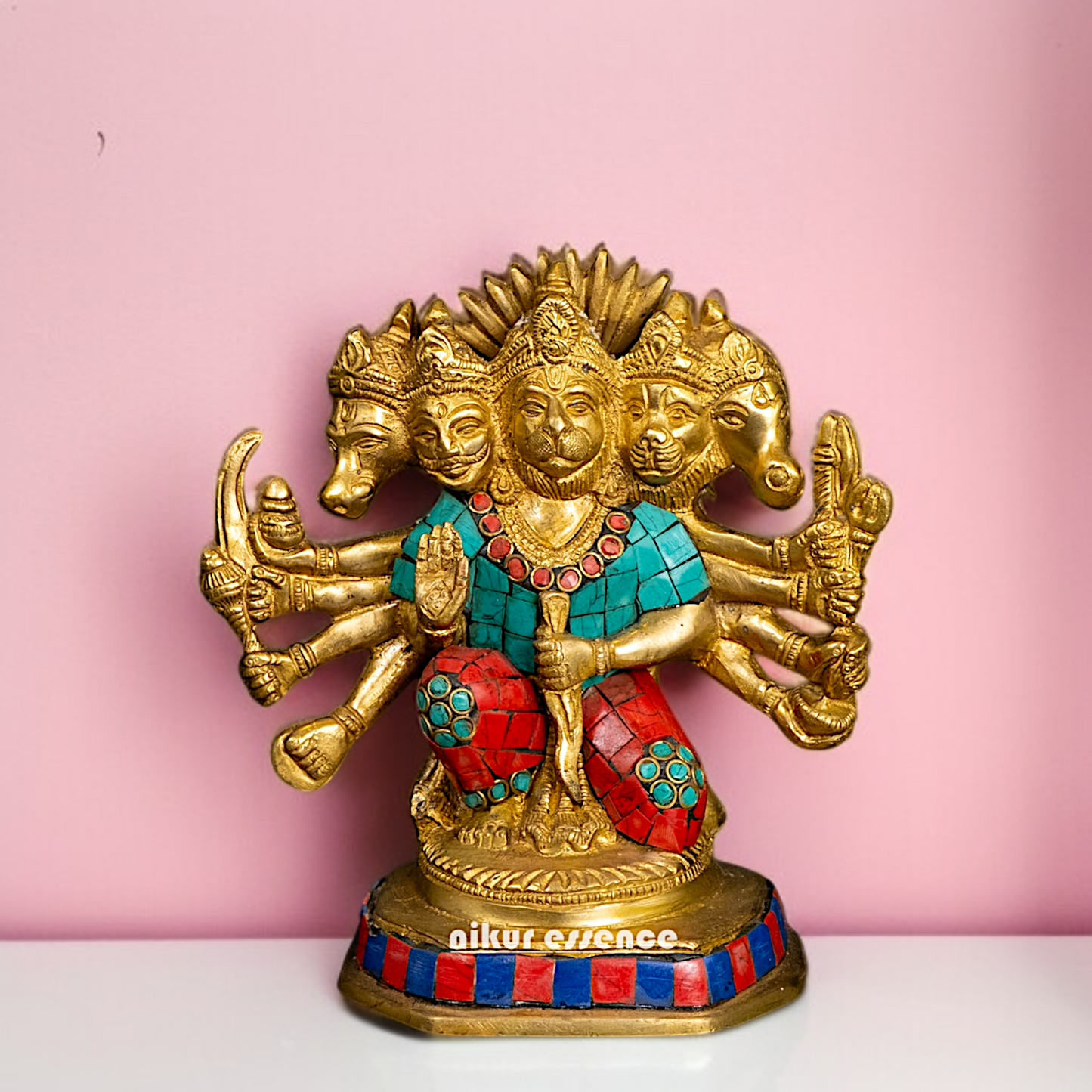 Buy Panchmukhi Hanuman ji with Blessing Brass stone work idol - 6 Inches Nikuressence