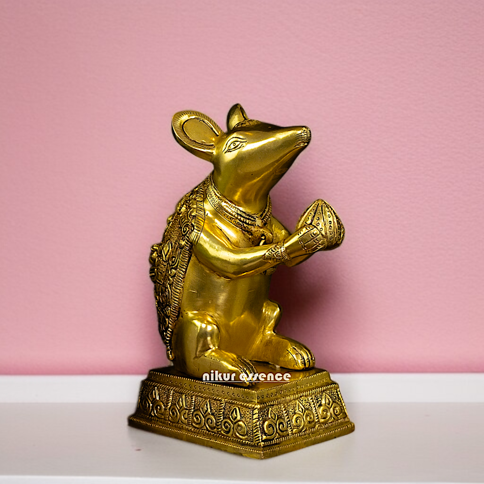 Solid Brass mouse with ganesh figure statue - 9.5 Inches Nikuressence