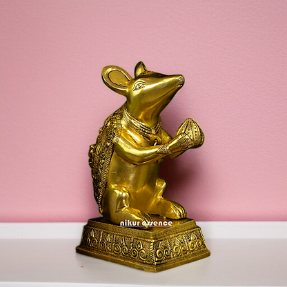 Solid Brass mouse with ganesh figure statue - 9.5 Inches Nikuressence