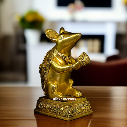 Solid Brass mouse with ganesh figure statue - 9.5 Inches Nikuressence