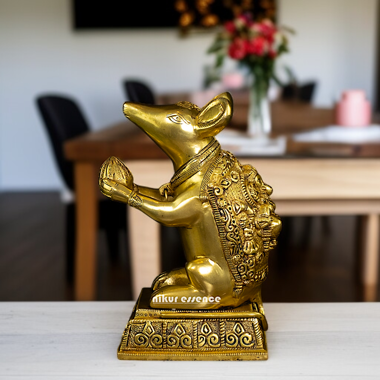 Solid Brass mouse with ganesh figure statue - 9.5 Inches Nikuressence