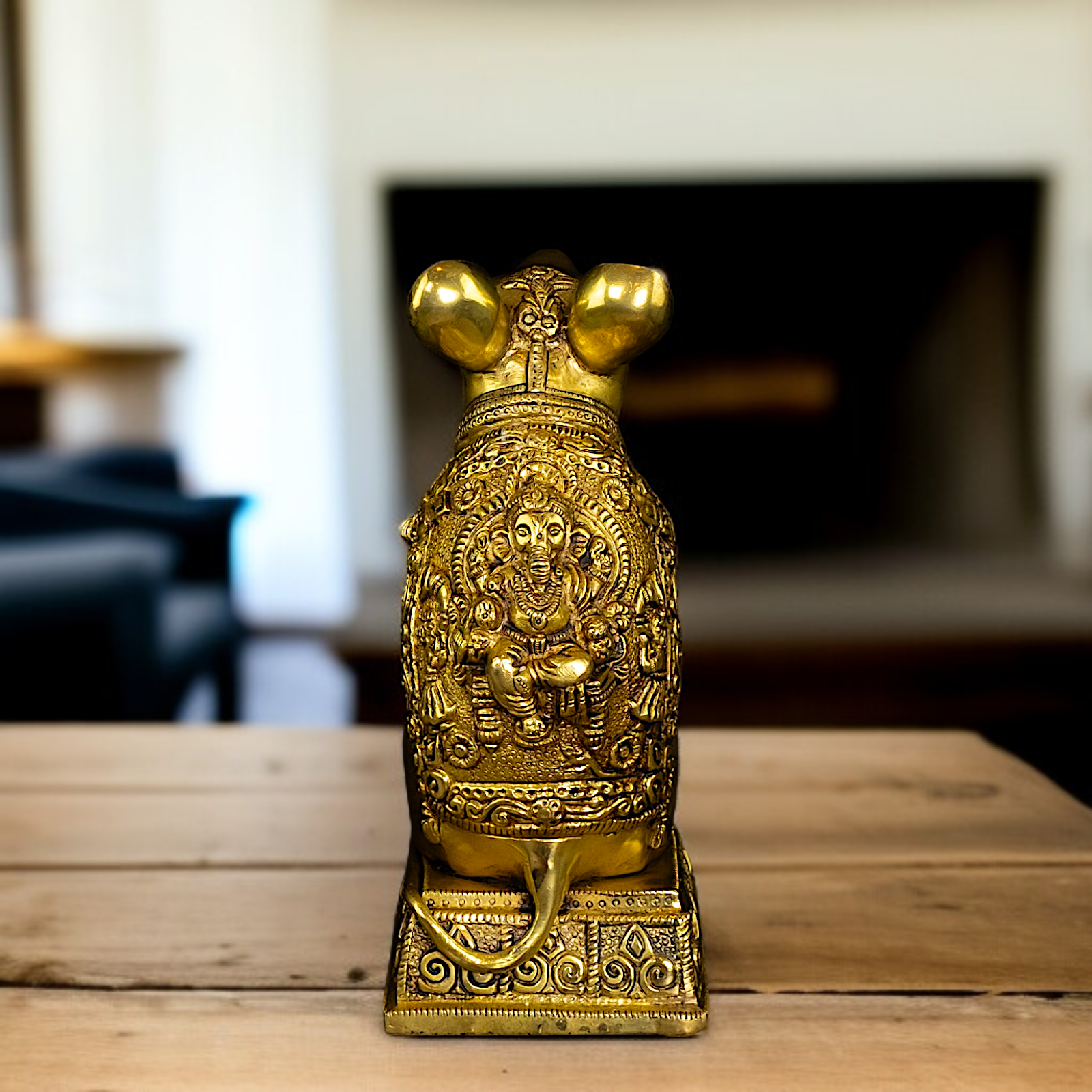 Solid Brass mouse with ganesh figure statue - 9.5 Inches Nikuressence