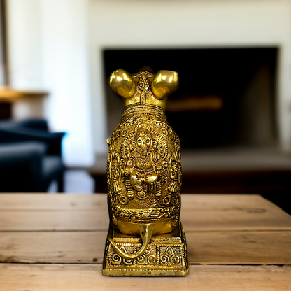 Solid Brass mouse with ganesh figure statue - 9.5 Inches Nikuressence