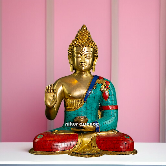 Buy Buddha with Blessing seated Brass stone work idol - 17 Inches Nikuressence