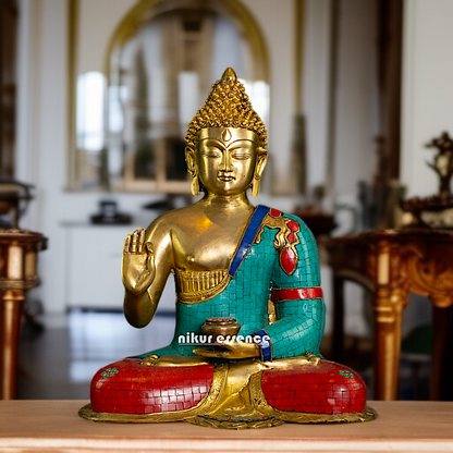 Buy Buddha with Blessing seated Brass stone work idol - 17 Inches Nikuressence