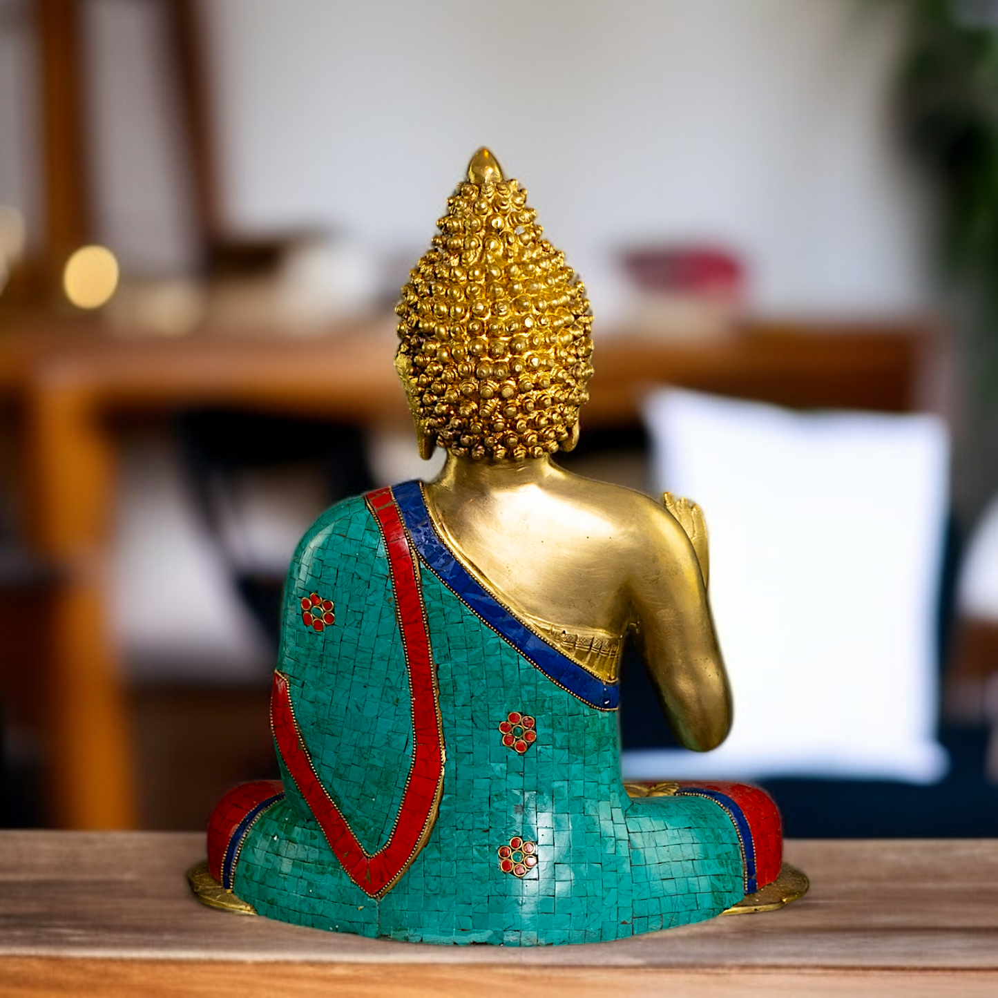 Buy Buddha with Blessing seated Brass stone work idol - 17 Inches Nikuressence