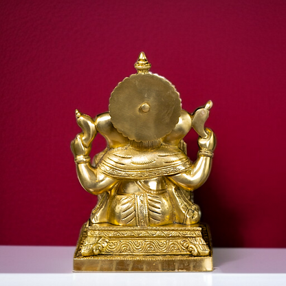 Solid Brass Ganesha with Blessing seated on throne idol - 11 inches Nikuressence