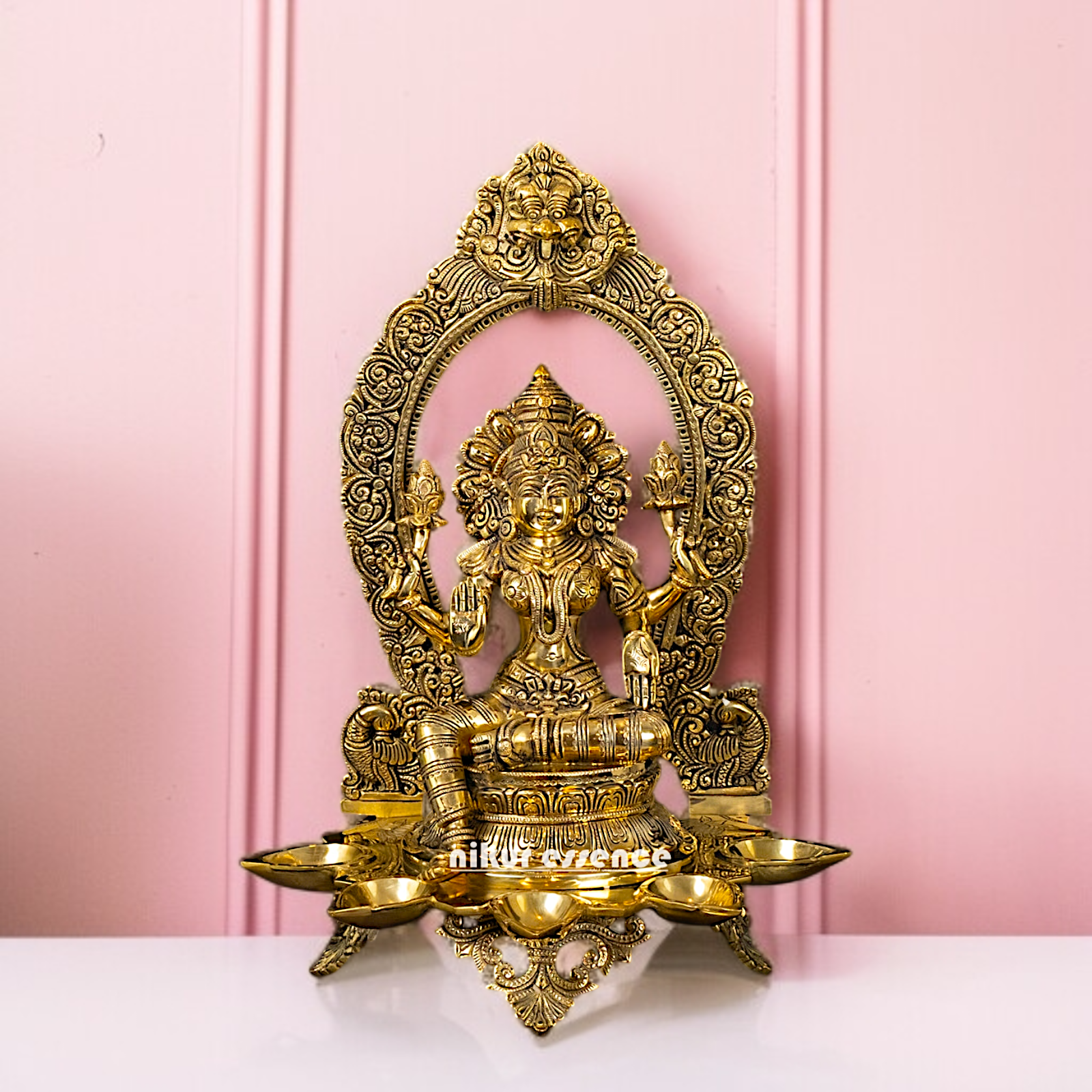 Brass Lakshmi Maa with Five Diya lamp idol - 18 Inches Nikuressence