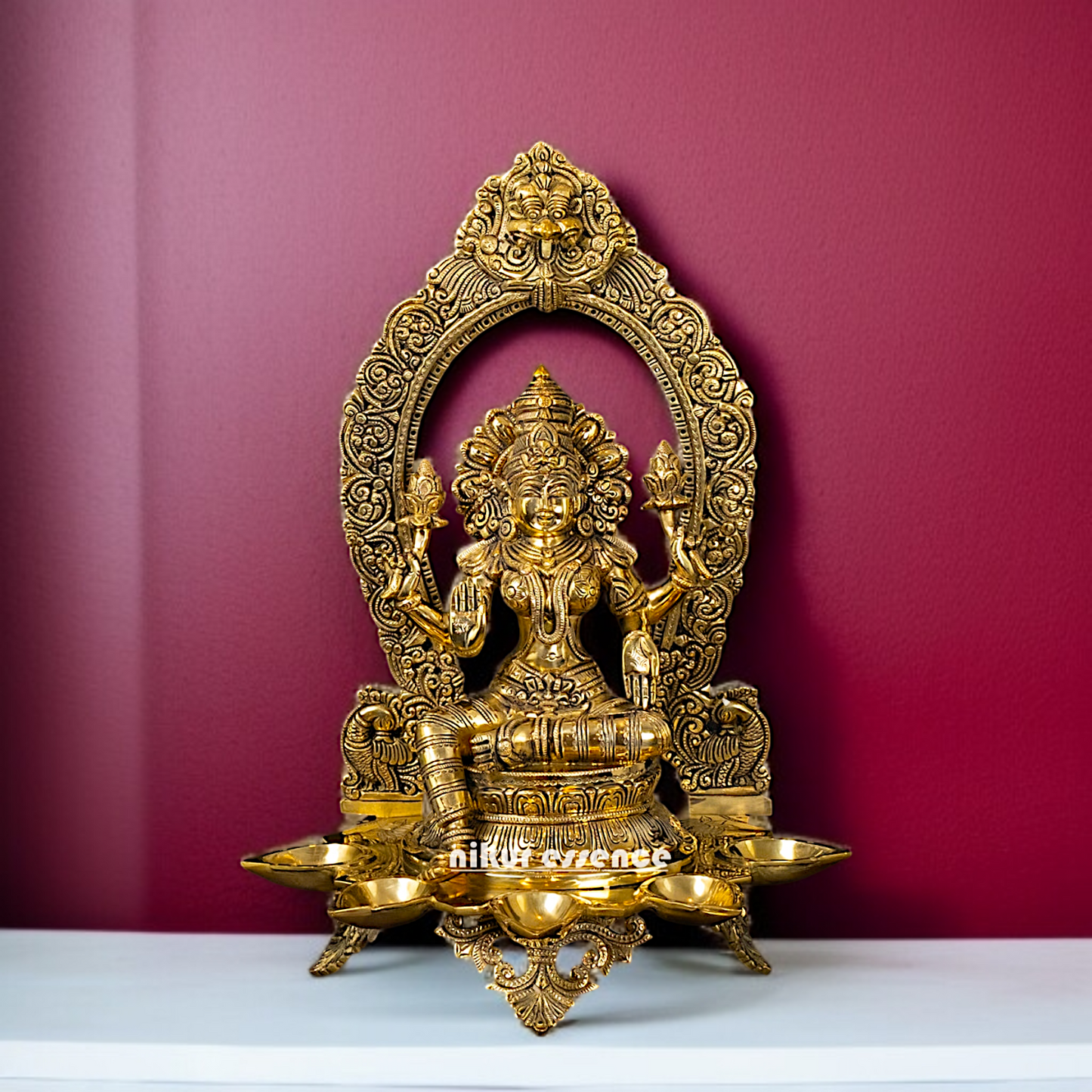 Brass Lakshmi Maa with Five Diya lamp idol - 18 Inches Nikuressence