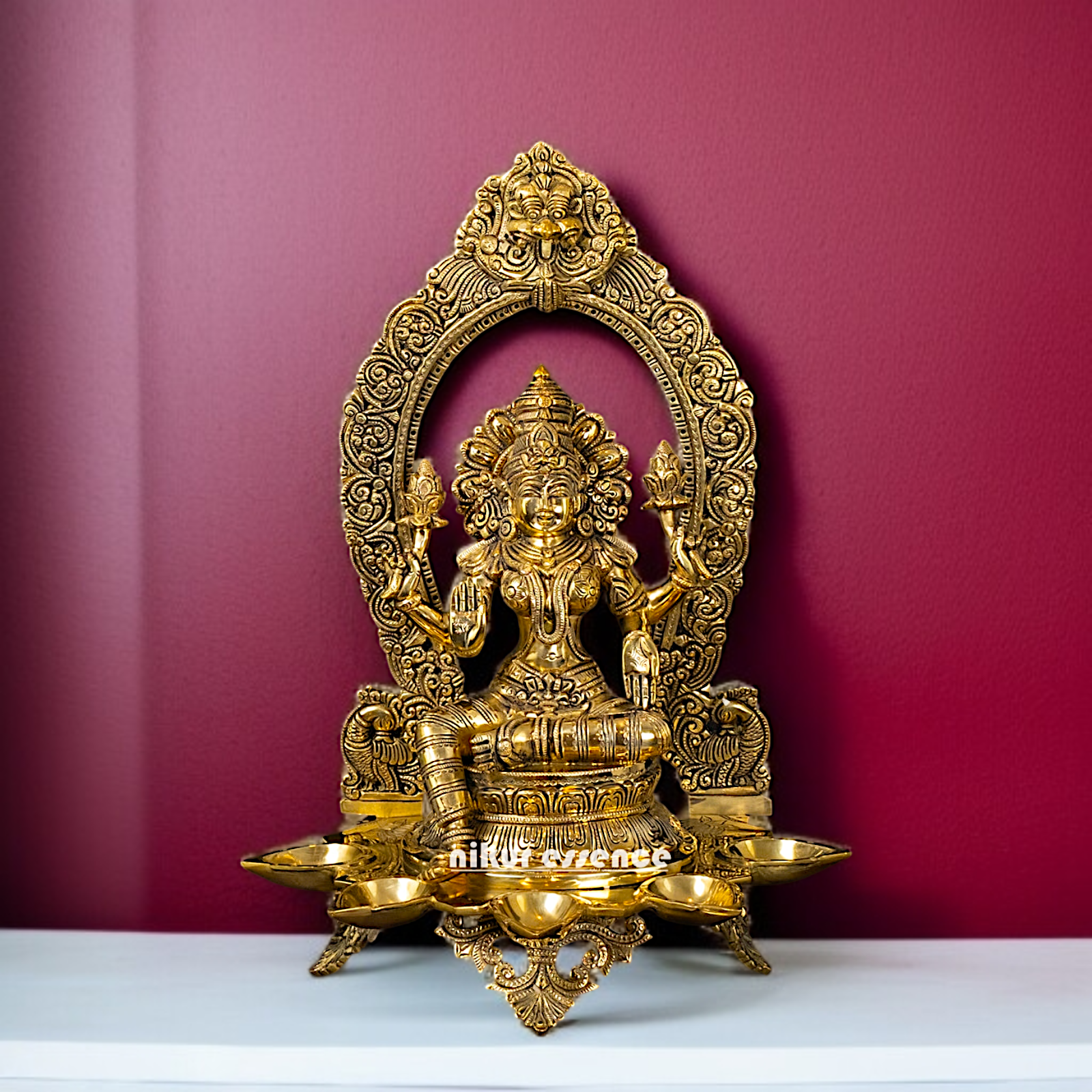 Brass Lakshmi Maa with Five Diya lamp idol - 18 Inches Nikuressence