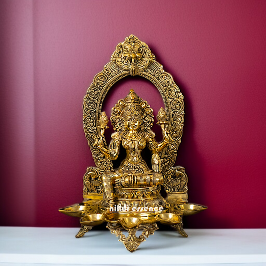 Brass Lakshmi Maa with Five Diya lamp idol - 18 Inches Nikuressence