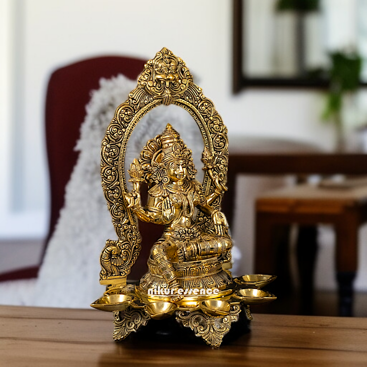 Brass Lakshmi Maa with Five Diya lamp idol - 18 Inches Nikuressence