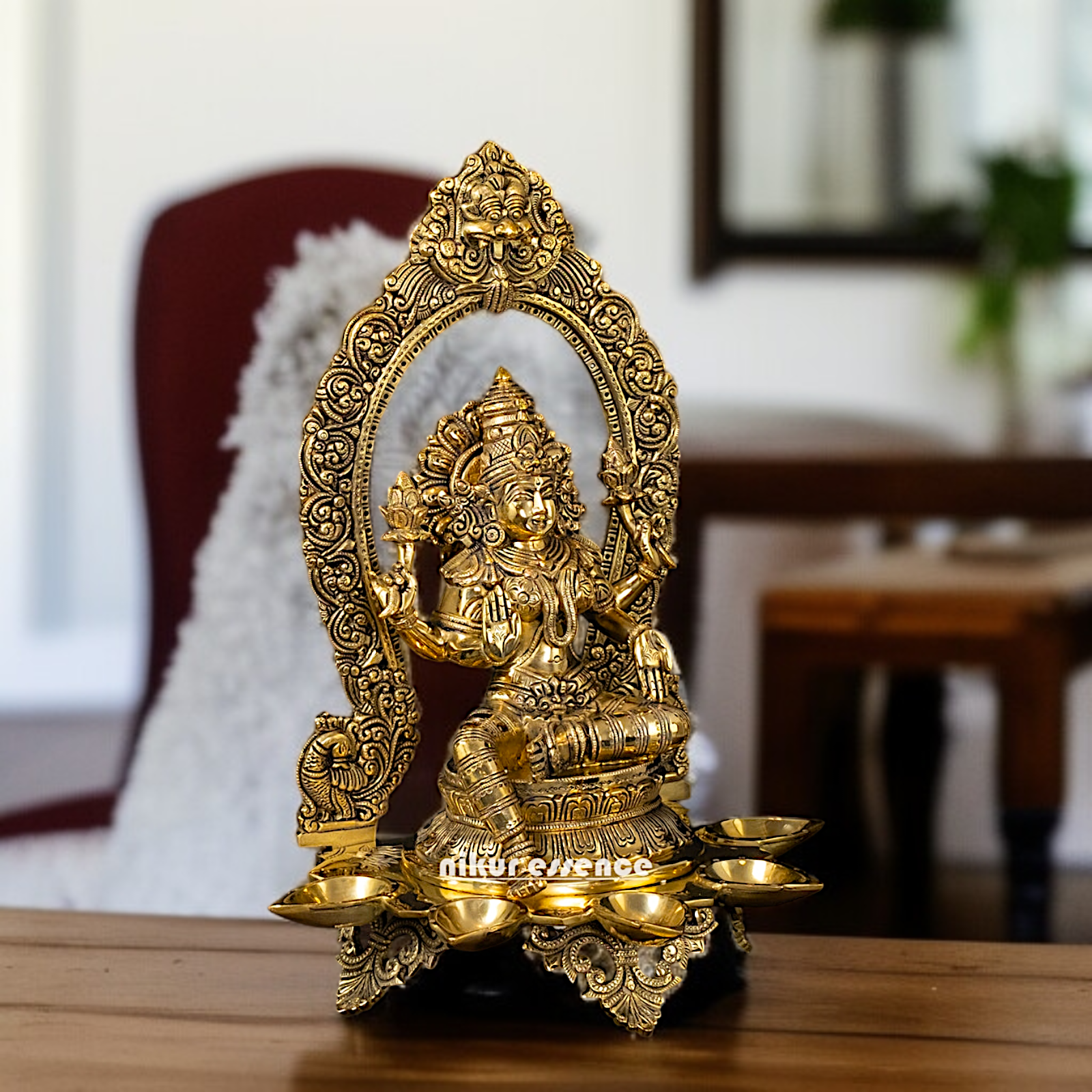 Brass Lakshmi Maa with Five Diya lamp idol - 18 Inches Nikuressence